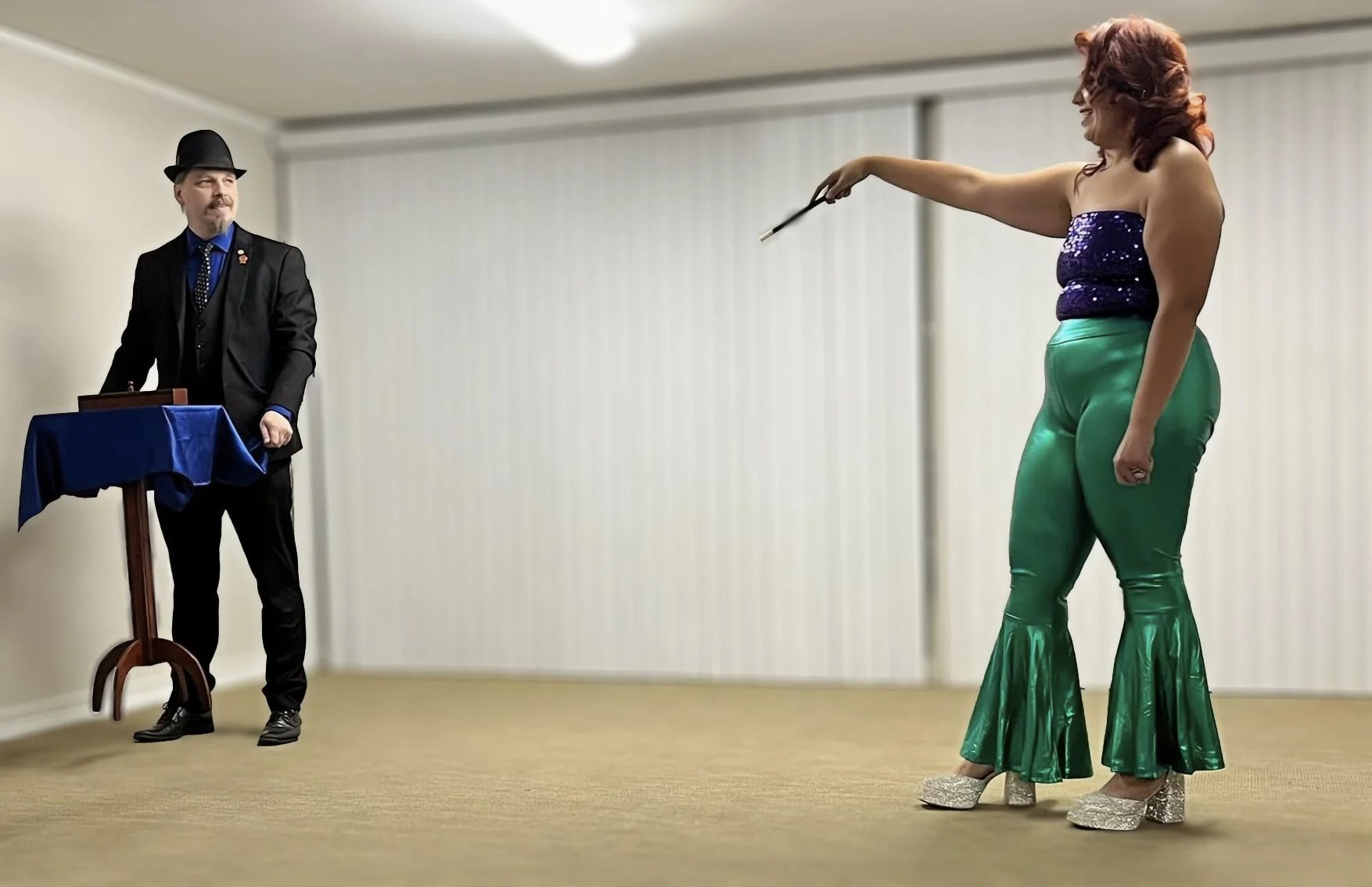 John performing the floating table for a halloween event 