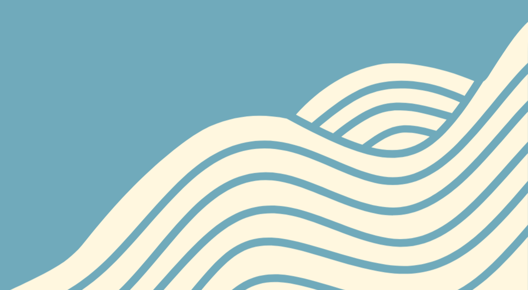 Abstract graphic design with wavy lines in blue and off-white colors.