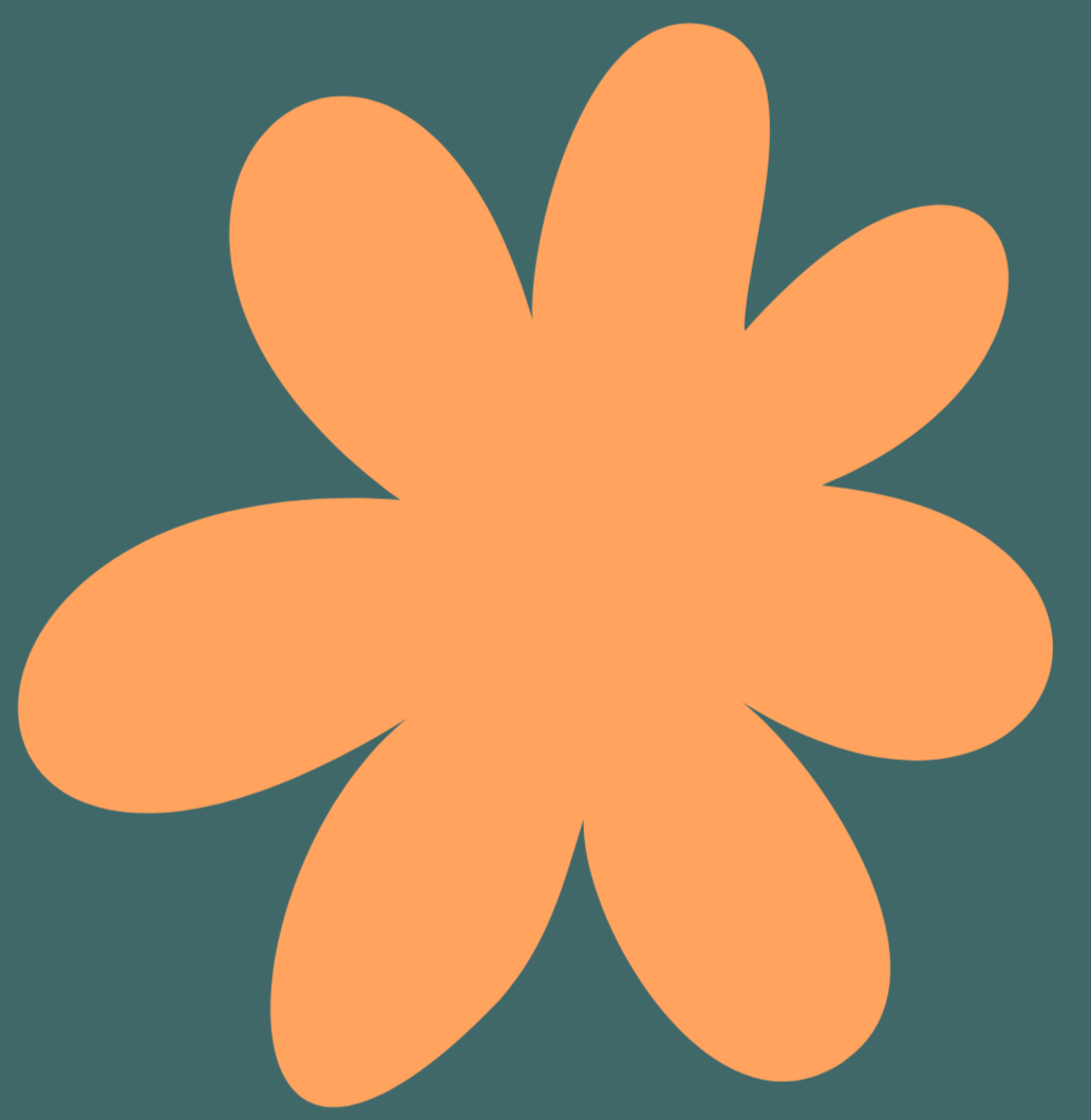 A simplistic cartoon of an orange flower with six rounded petals on a dark teal background.