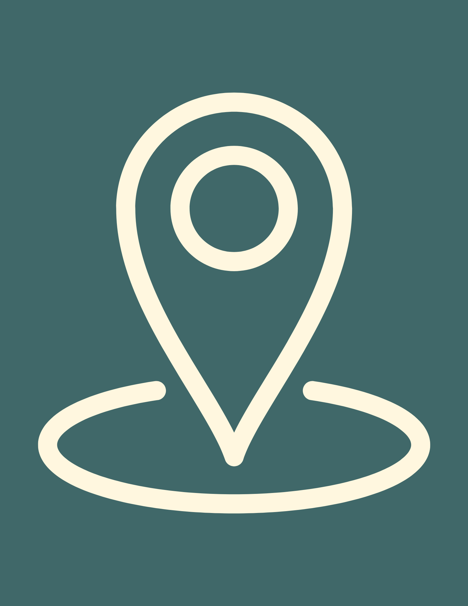 Graphic of a location pin icon with a circle and a pointed bottom.