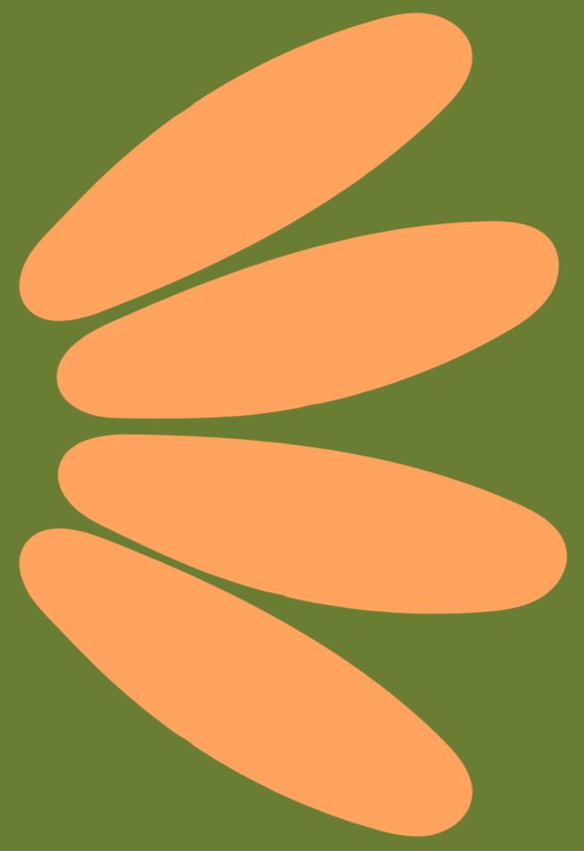 Abstract illustration with five orange oval shapes on a green background.
