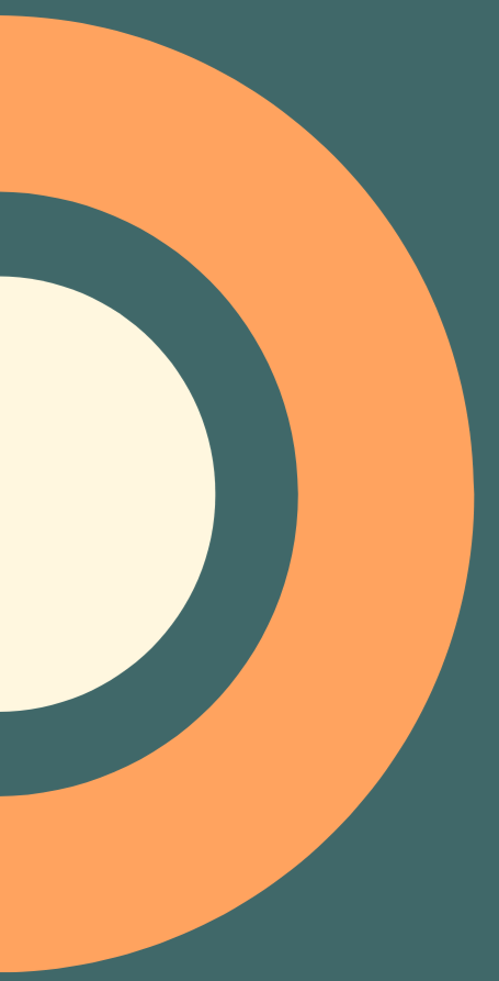 Abstract geometric design with concentric circles in cream, dark teal, and peach colors.