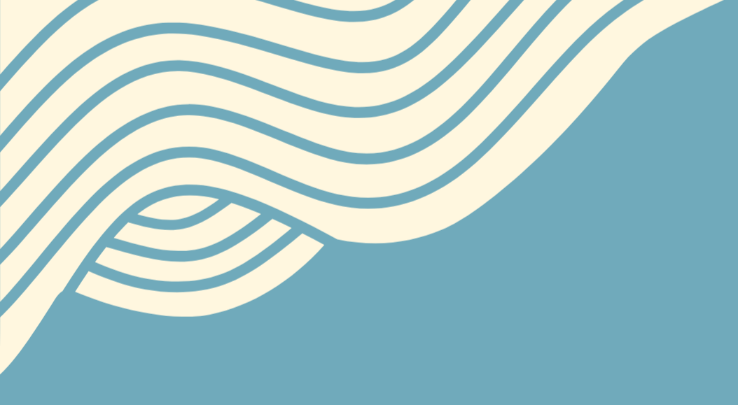 Abstract design with blue and cream-colored wavy lines.