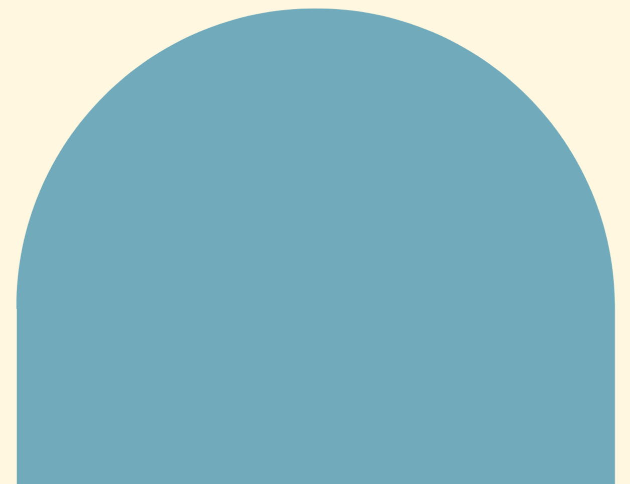 A large, semi-circular blue shape on a beige background.