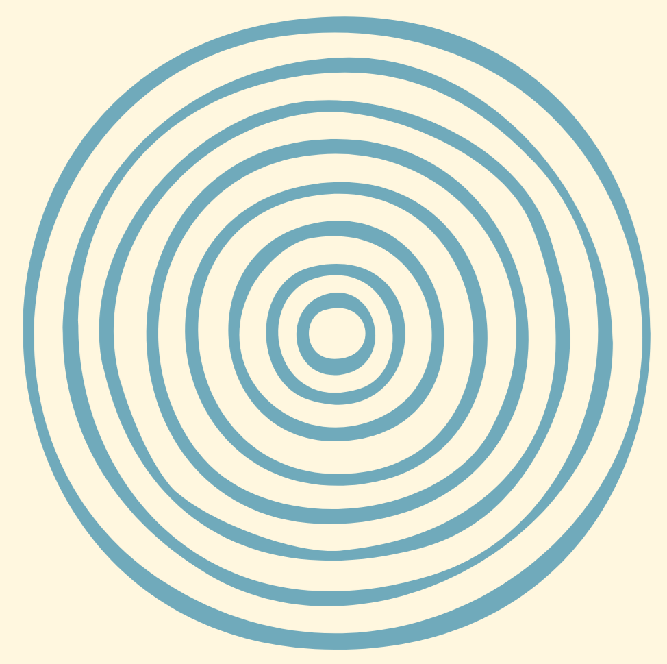 A pattern of concentric blue circles on a cream background.