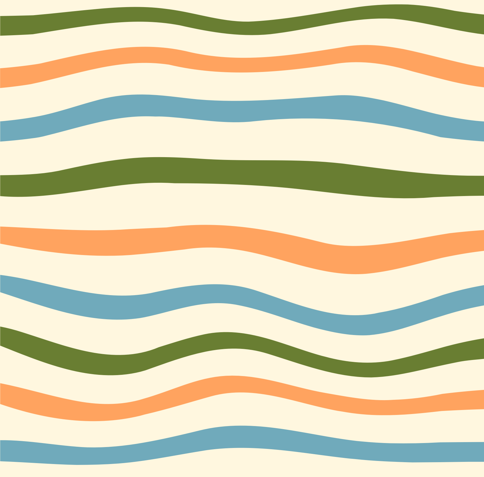 Pattern of wavy lines in green, orange, blue, and beige colors.