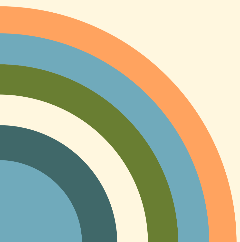 Colorful concentric semi-circles in pastel colors on a beige background.