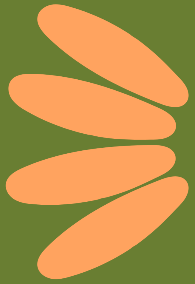 Abstract illustration of several orange elongated oval shapes against an olive green background.