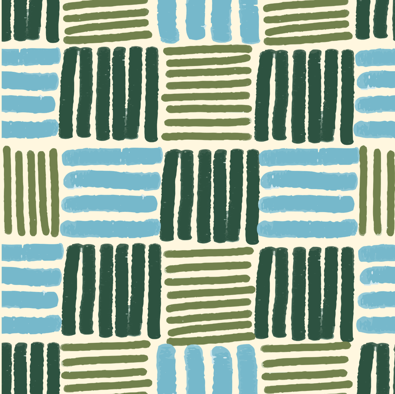 A geometric pattern featuring alternating horizontal and vertical lines in shades of green, black, and blue, arranged in a repeating grid design.