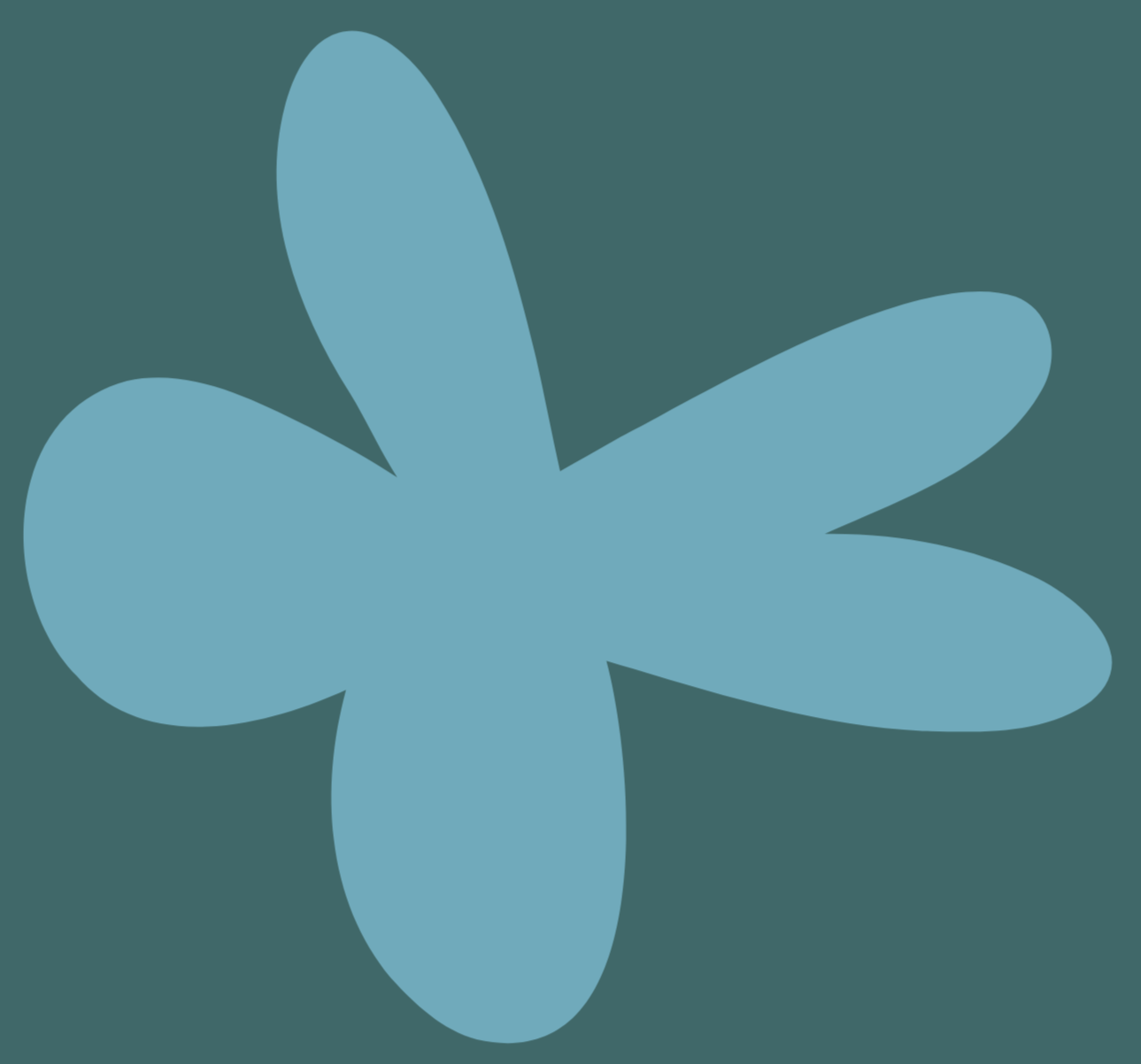 Abstract blue flower shape on a dark teal background.