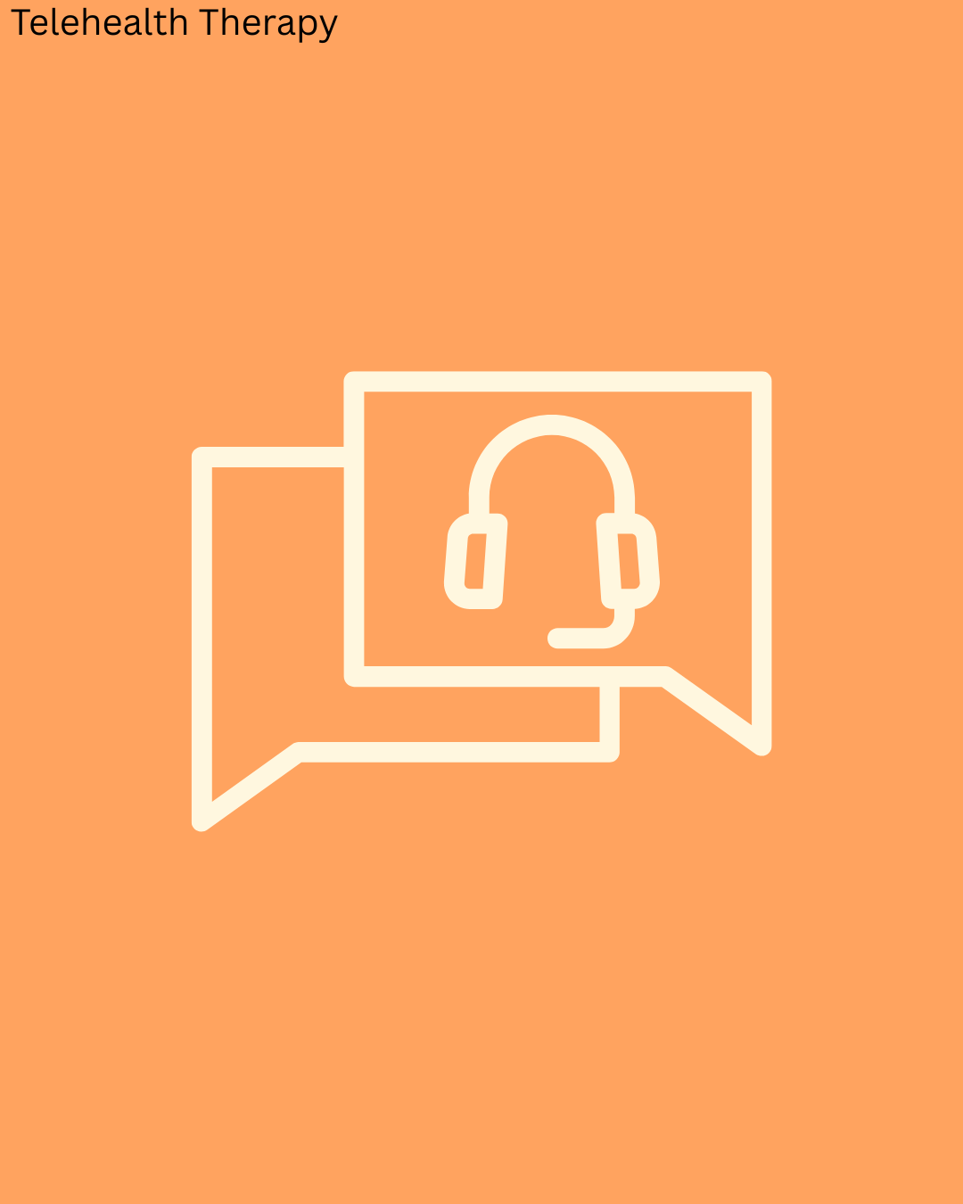 Icon of a headset inside a speech bubble on an orange background, representing telehealth therapy.