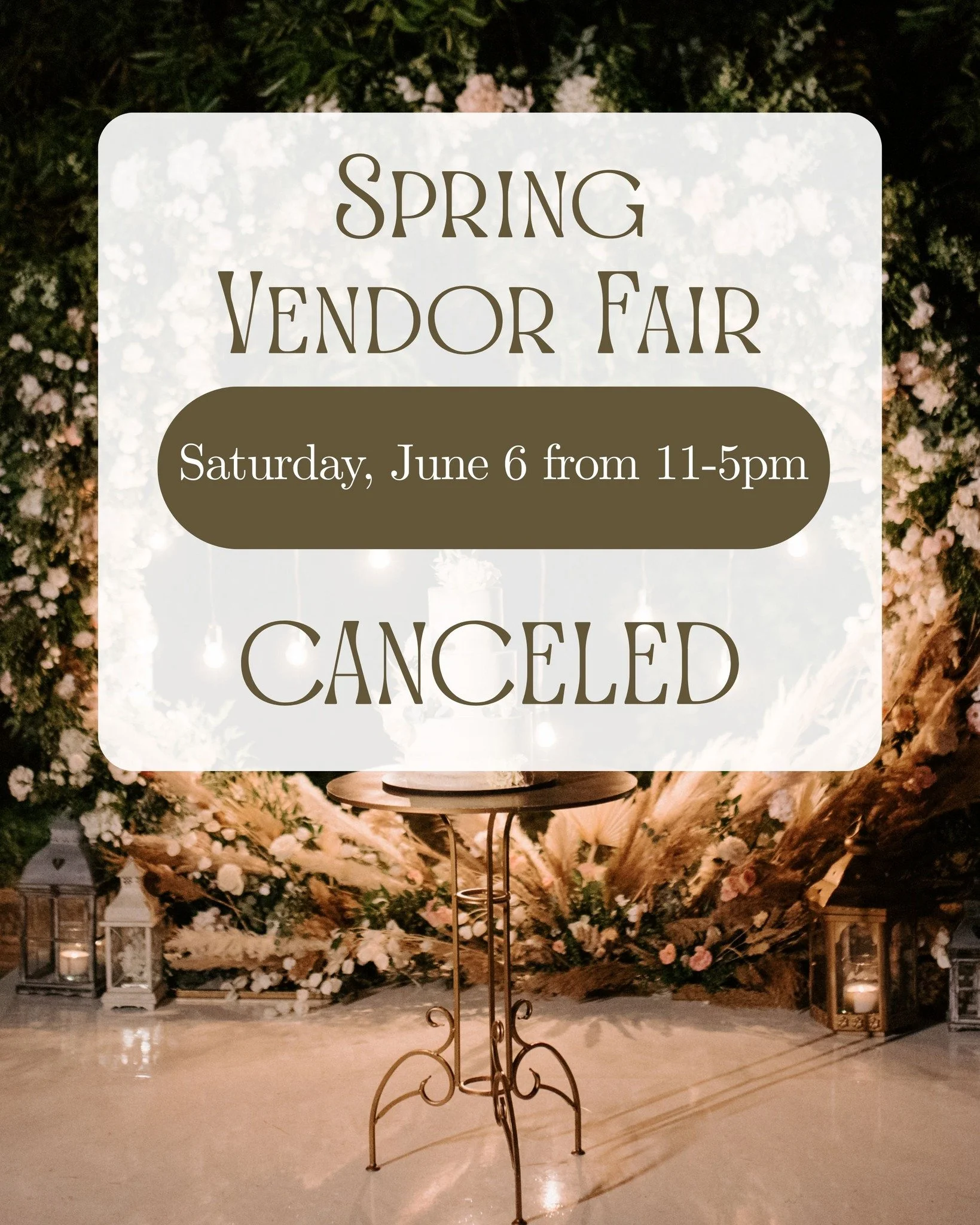 Good morning. 

We have come to a very disappointing decision regarding our Spring Vendor Fair on Saturday, June 6. Due to the forecast for wind, rain, and potential thunderstorms tomorrow, coupled with the fact that this is an outdoor event, we have