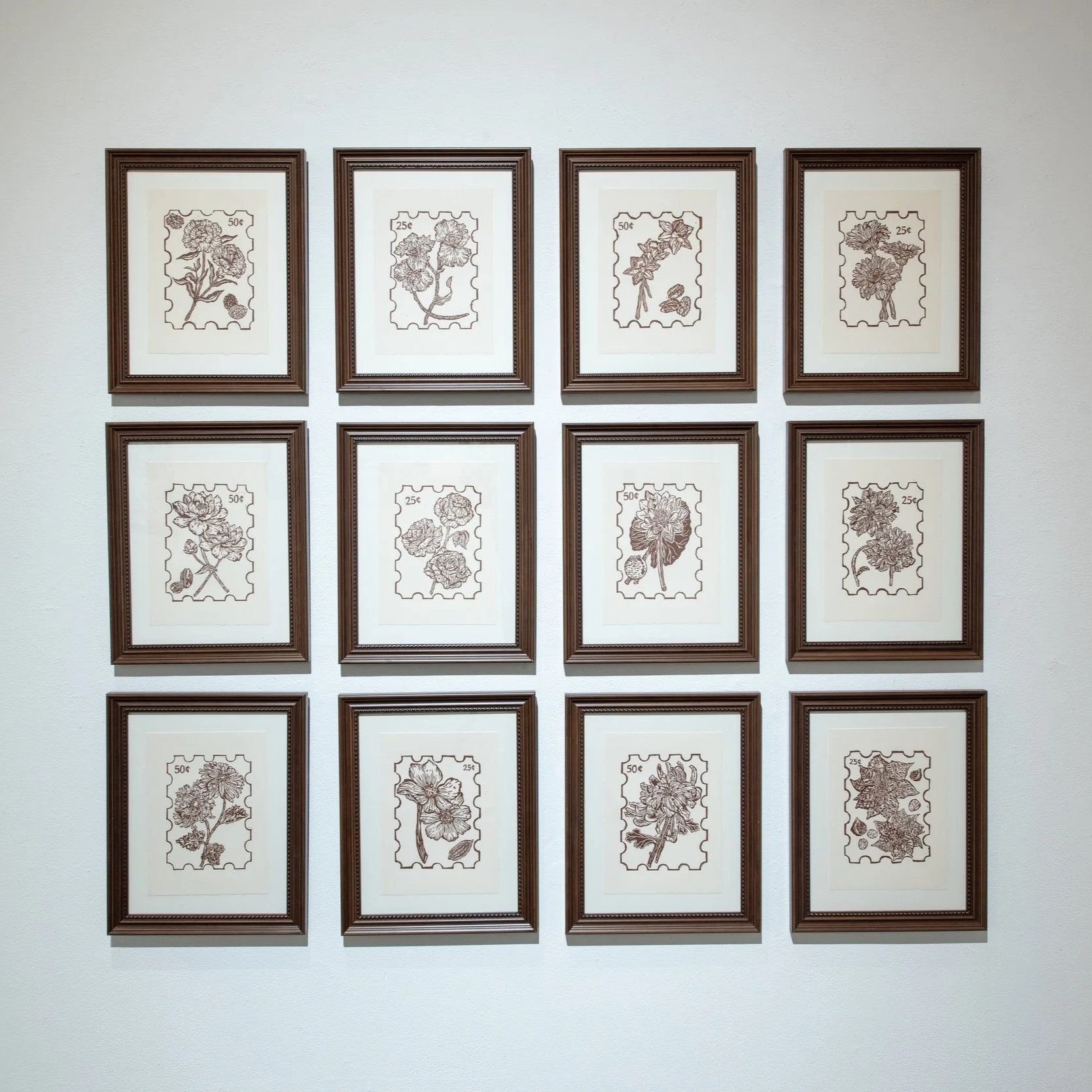 A Year in Bloom Linocut Relief Single color on Stonehenge Cream, 8 × 11 in    2024