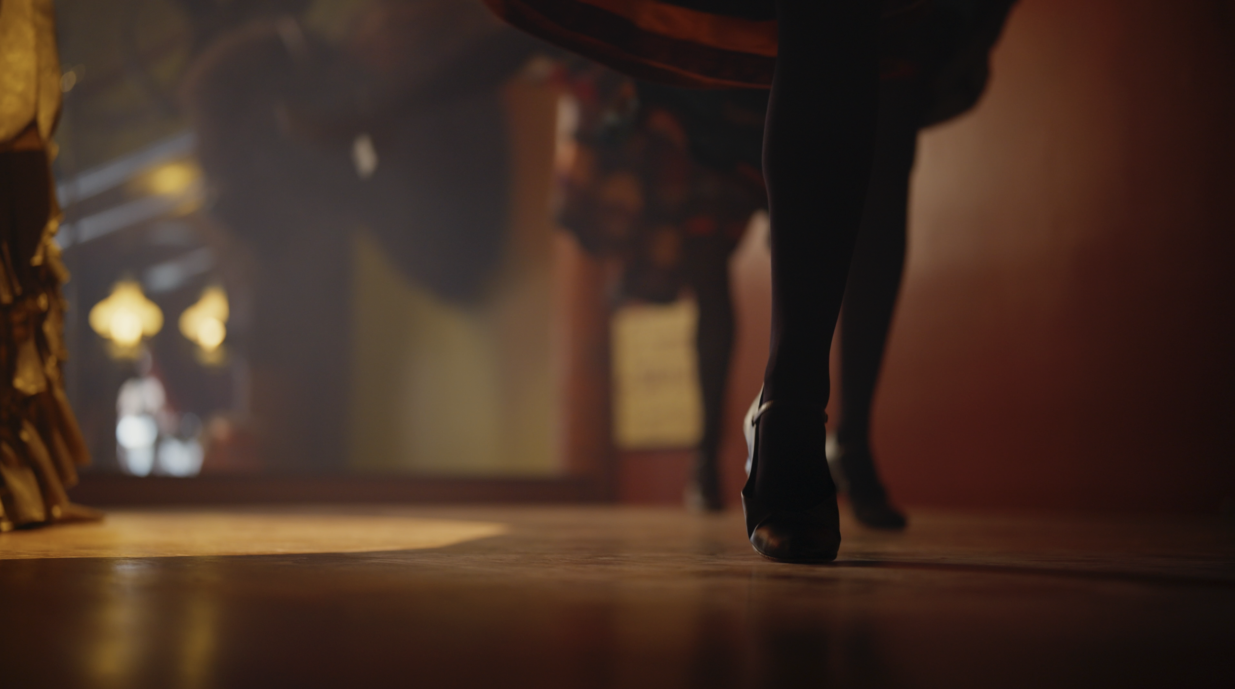 The ballet shoe of a dancer in the Long Branch Variety Show.