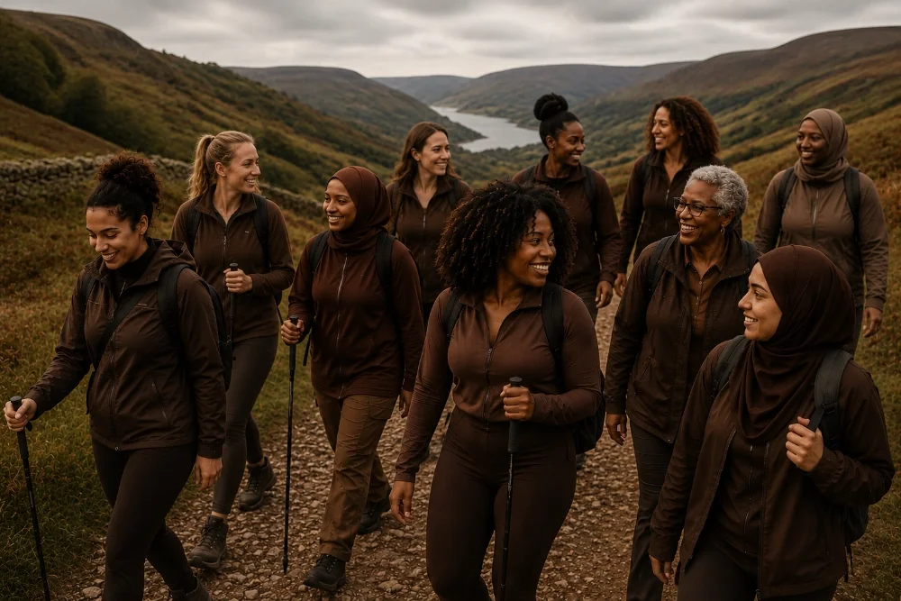 A calming event poster for Foundaa's "It Starts With Alignment," encouraging ambitious women to reconnect with themselves through movement, reflection and meaningful connection in nature.