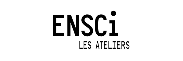 Text reading 'ENSci LES ATELIERS' in black capital letters on a white background.