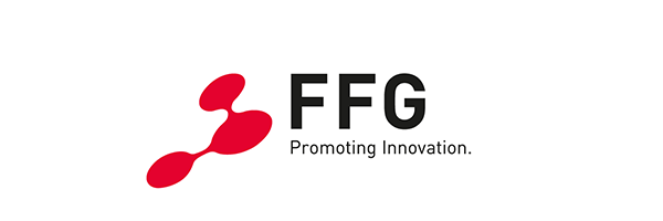 The logo of FFG with red abstract shapes and black text that says "FFG" and "Promoting Innovation."