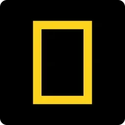 A yellow National Geographic logo with a black background.