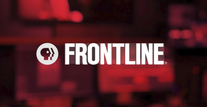 PBS Frontline logo on a dark red background.