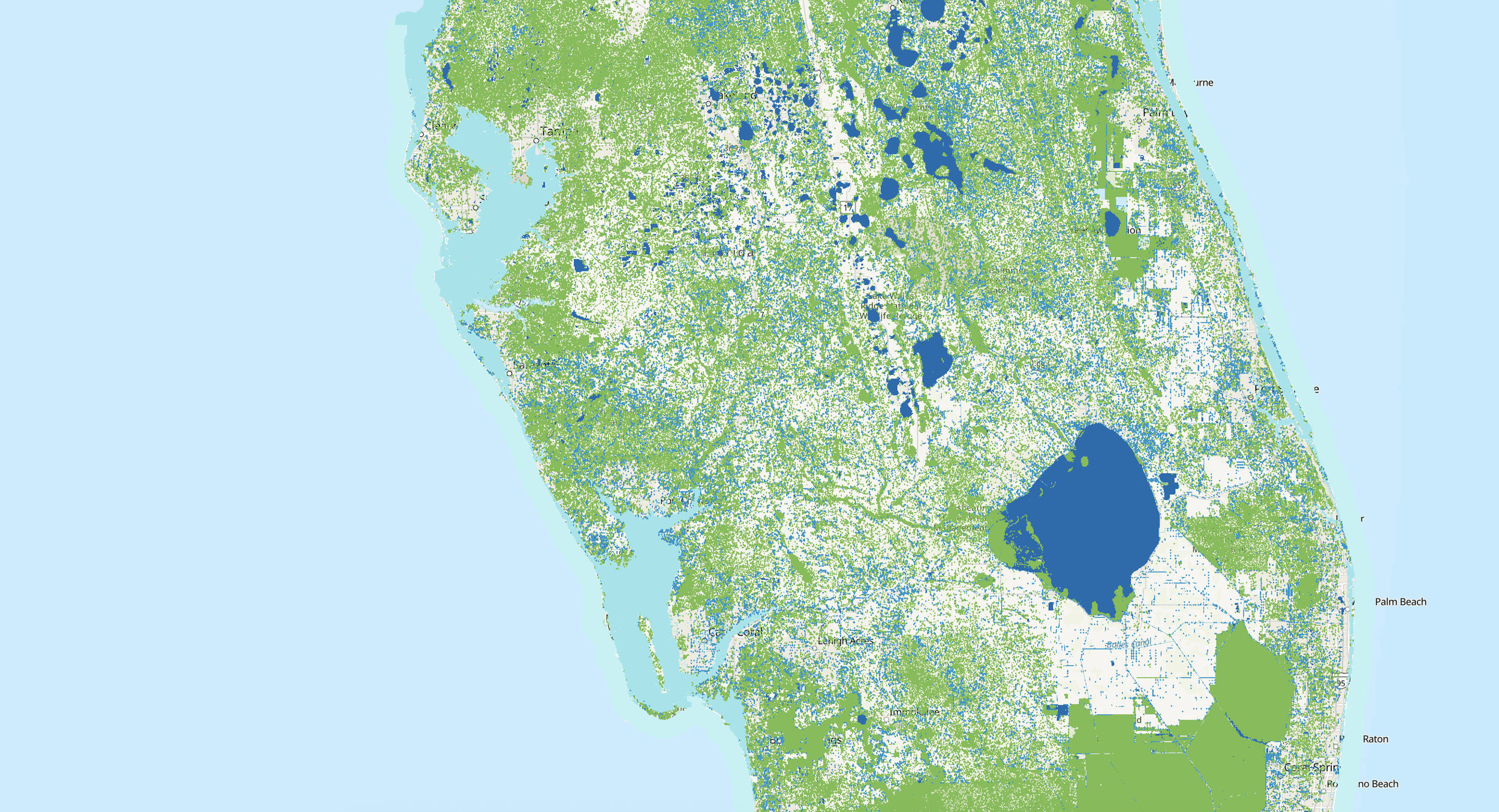 map showing locations of wetlands
