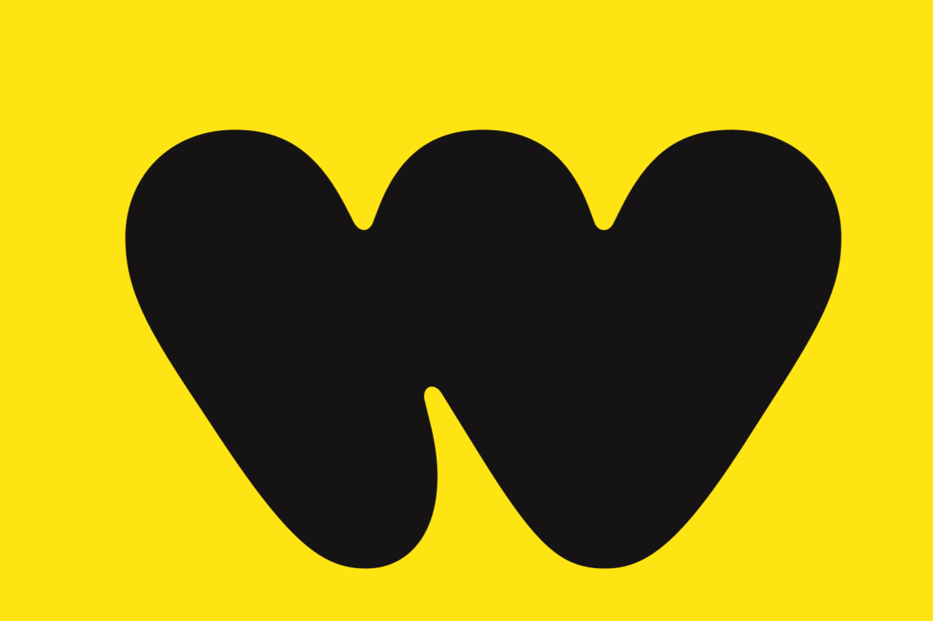 Two black heart shapes overlapping on a yellow background.