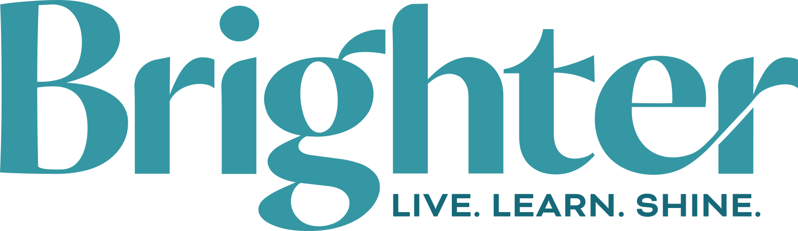Brighter logo with the text "LIVE. LEARN. SHINE." beneath it.