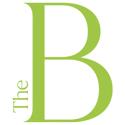 A logo featuring the large letter 'B' in green with the word 'the' written vertically next to it.