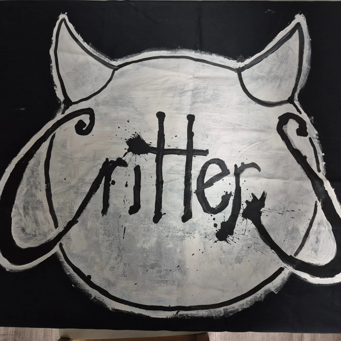 Hand painted Critters booth banner for @torontocomics. Shoutout to the amazing and talented mudmuddster for designing this logo for me so many years ago. Just waiting on my Wandering Monsters books to arrive!