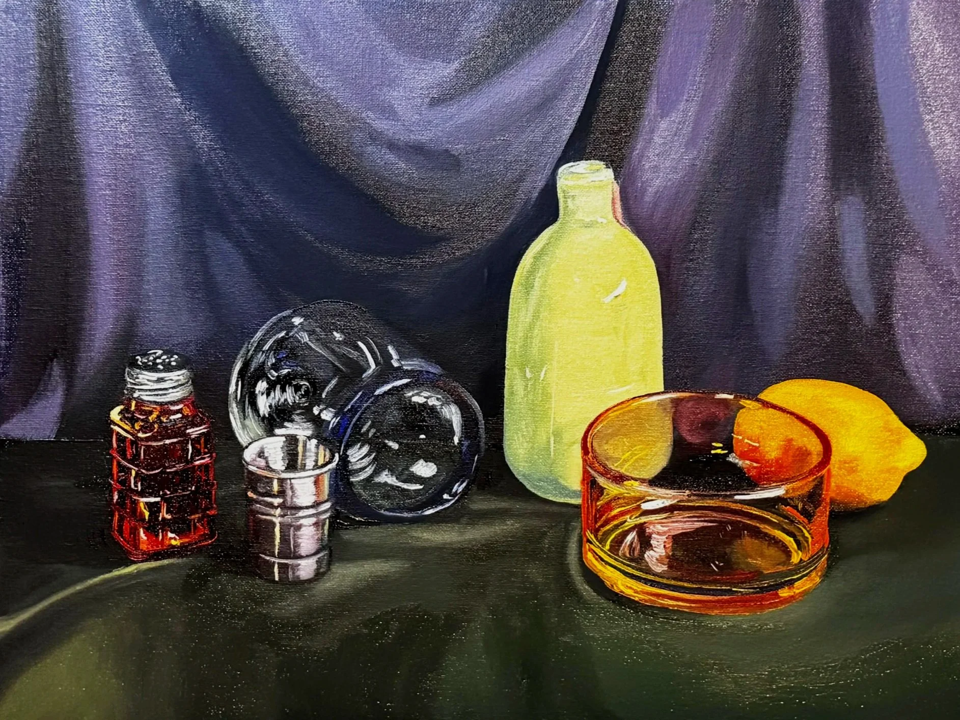 Glass, Shots. Salt, & Lemon 14"x18" Oil on Canvas Board $450