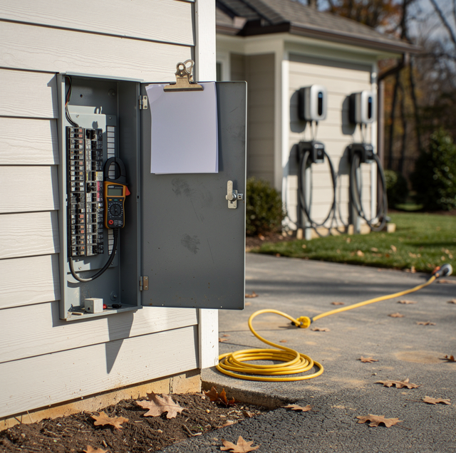 two EV chargers mounted on residential garage wall