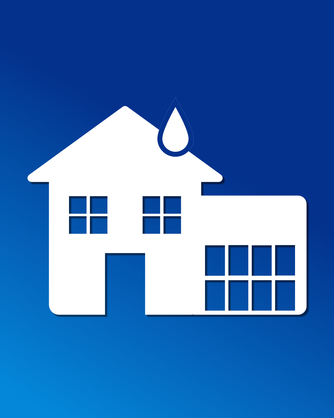 Illustration of a house with garage a water droplet above it, signifying cleaning.