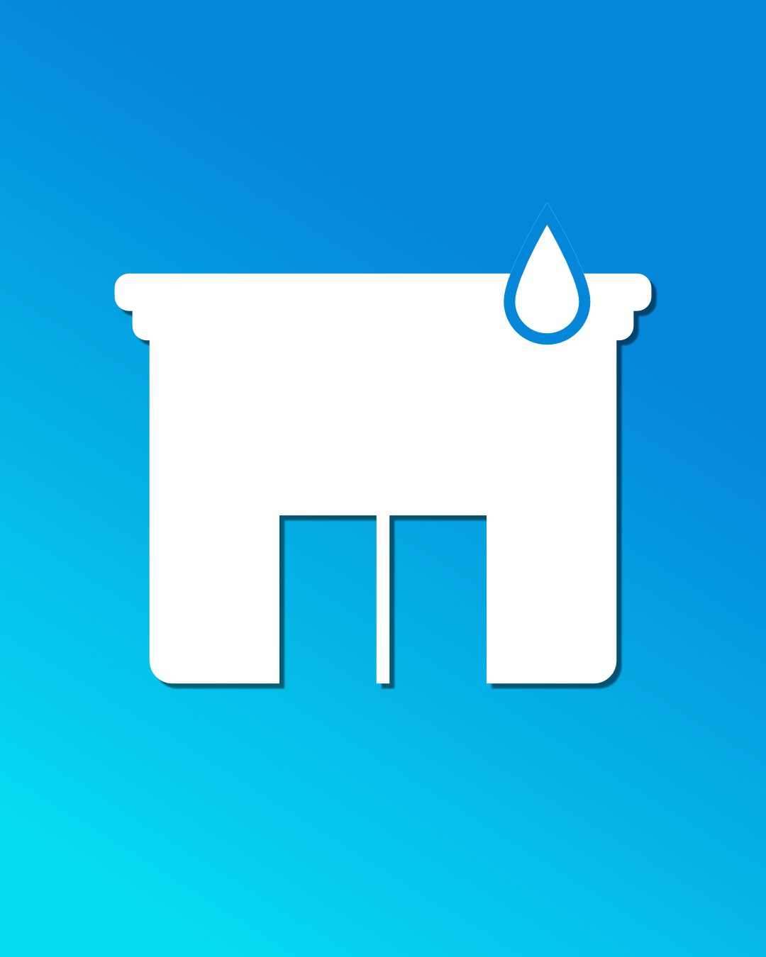 Icon of a building with a drop of water symbol, indicating a water cleaning service.