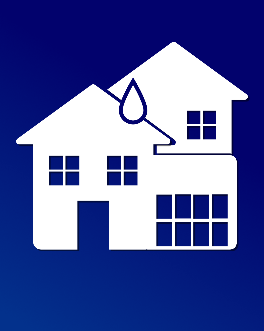 Icon of a house with a garage and a second story with a water droplet in front, symbolizing cleaning.