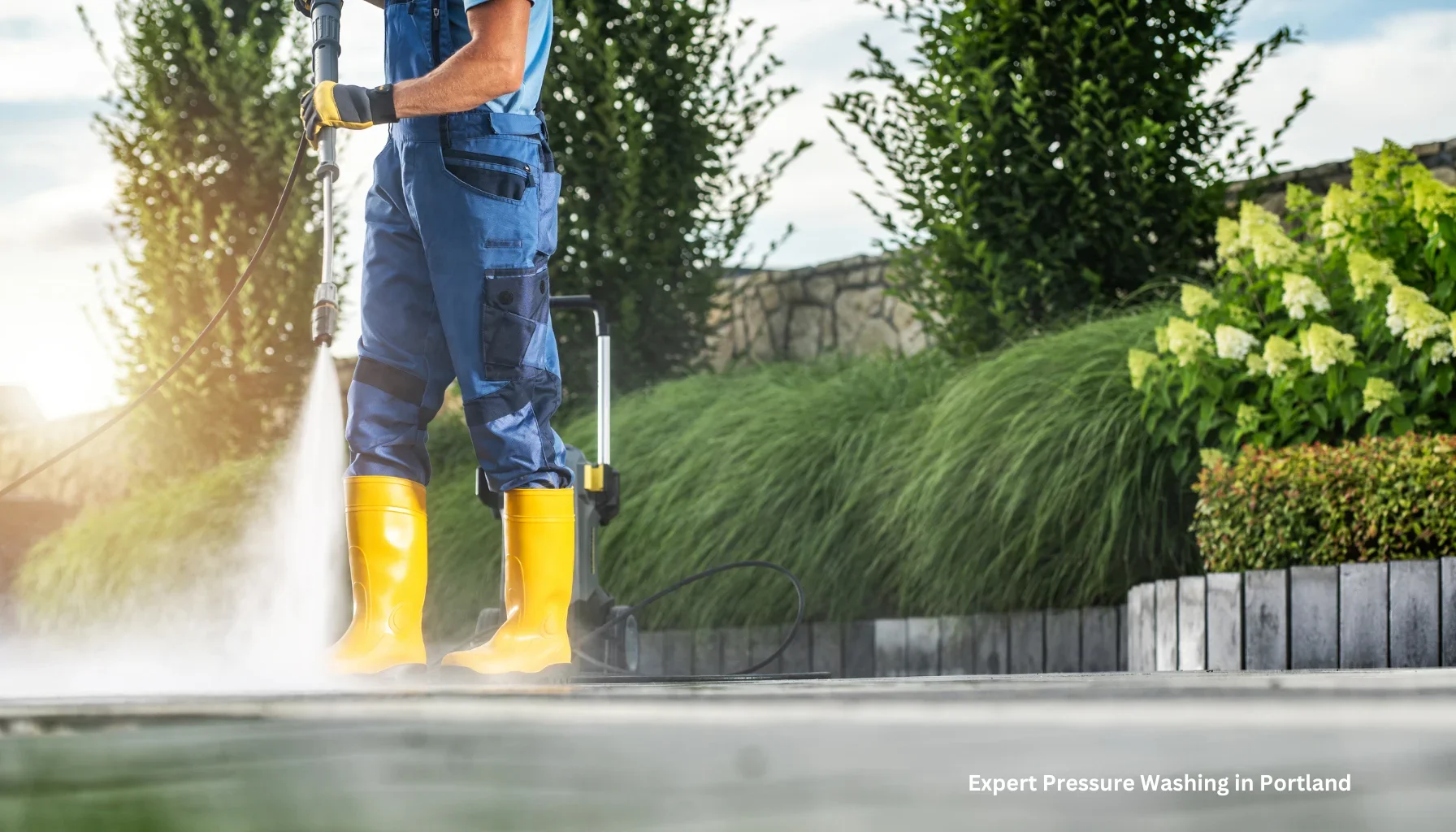 Pressure washing lanscape