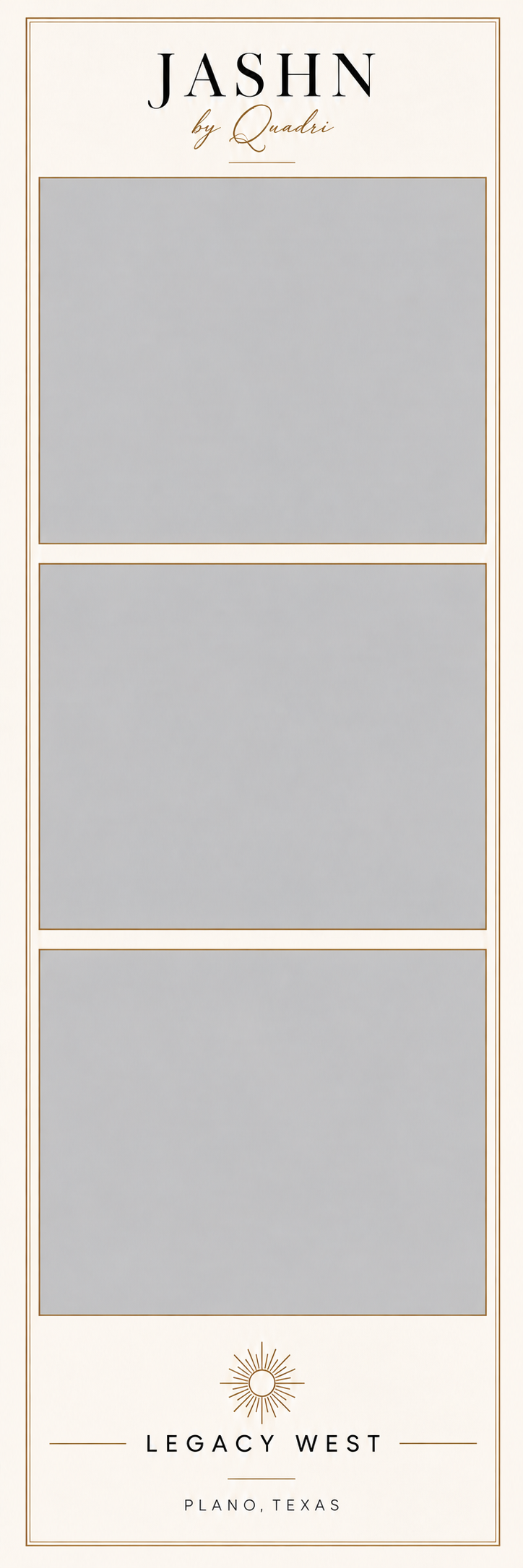 Classic ivory and gold photostrip design preview with Jashn by Quadri at the top and Legacy West at the bottom