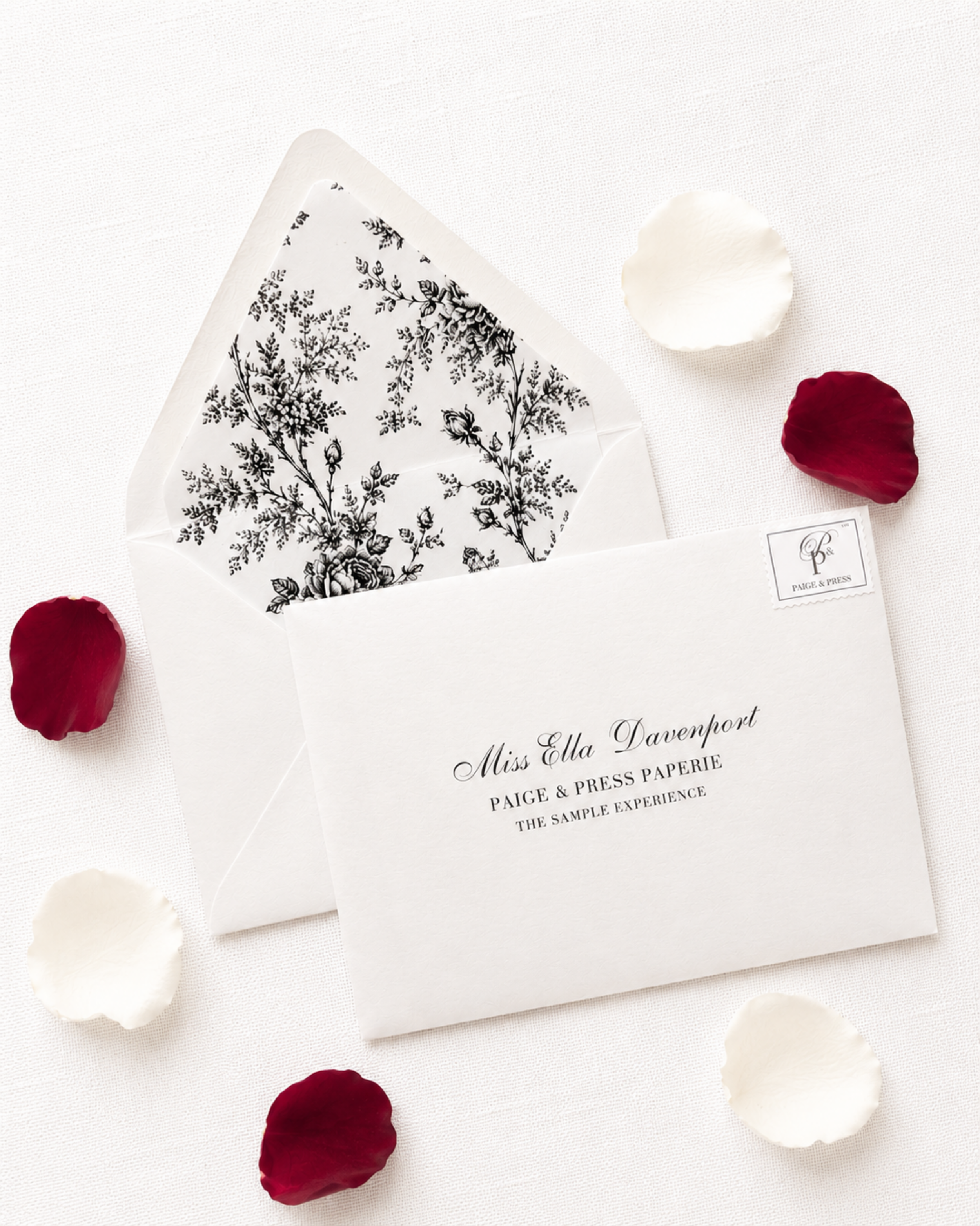 Paige & Press Sample Experience luxury letterpress wedding invitation sample from the St. Moritz collection by Paige & Press.