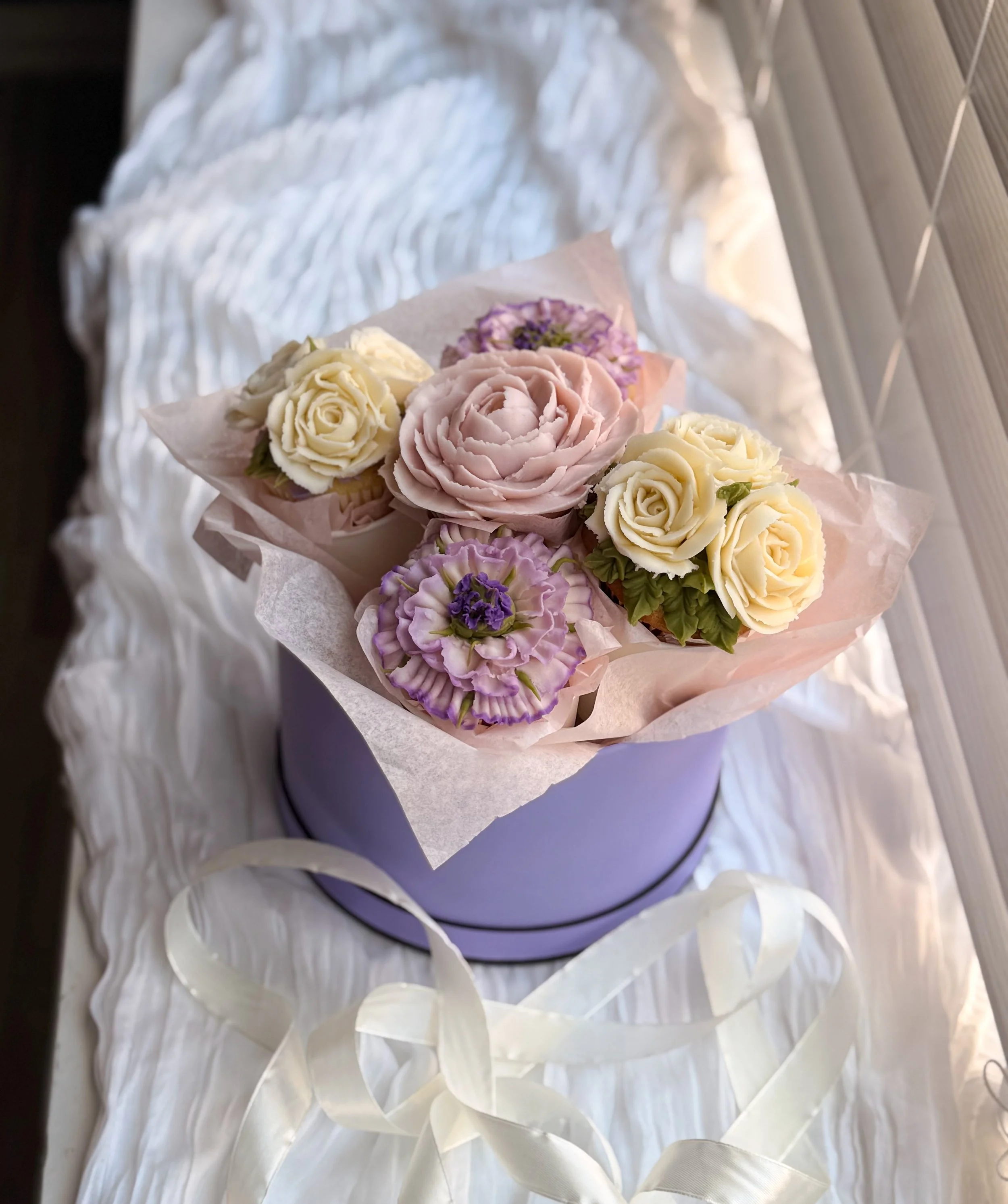 Floral Hat Box Bouquet - “The Petal Collection”