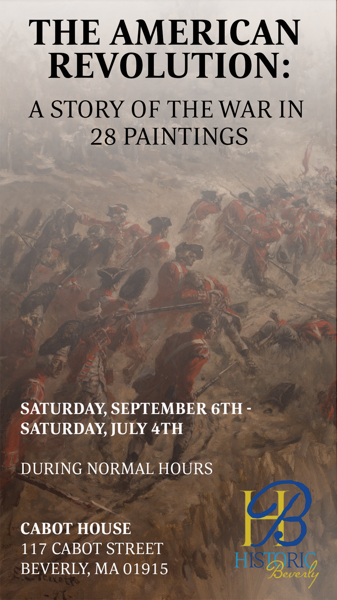A historical painting depicting American soldiers in red uniforms during a battle, with smoke and chaos around them.