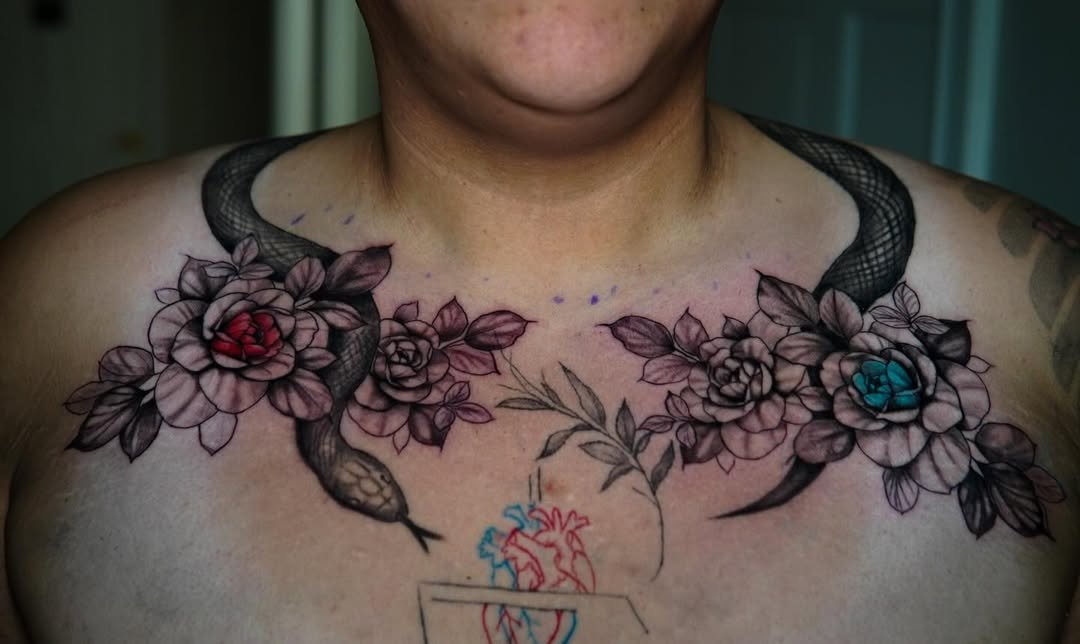 Torres Tattoo - Snake and Flowers Design