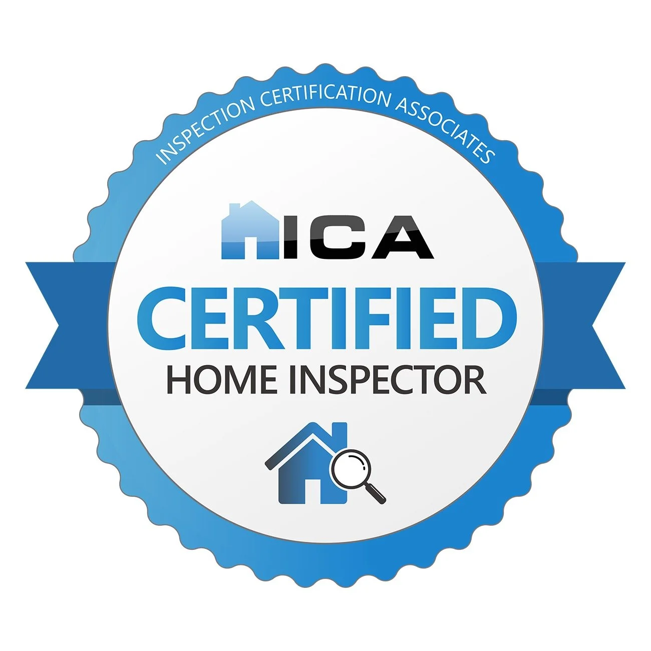 Certification badge for IICA, indicating a Certified Home Inspector, with a house and magnifying glass icon.