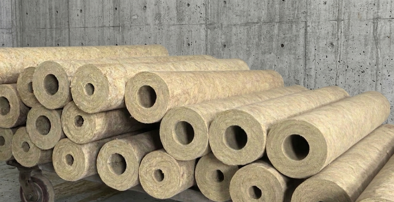 Mineral wool (rockwool) pipe insulation.
