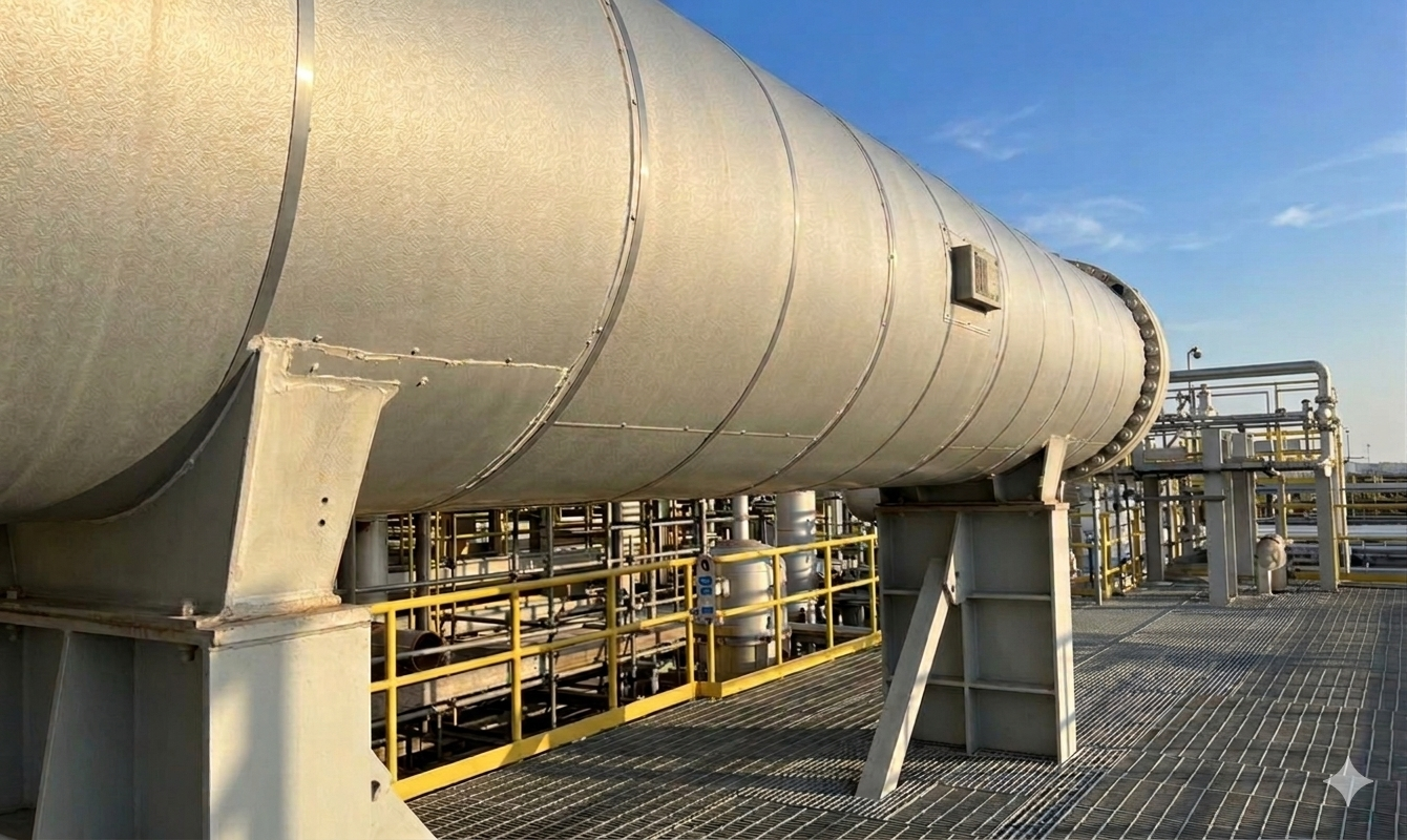 Industrial pressure vessel with mineral wool insulation in Canada.
