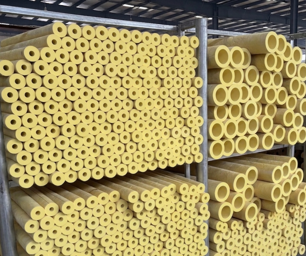 Fiberglass pipe insulation.