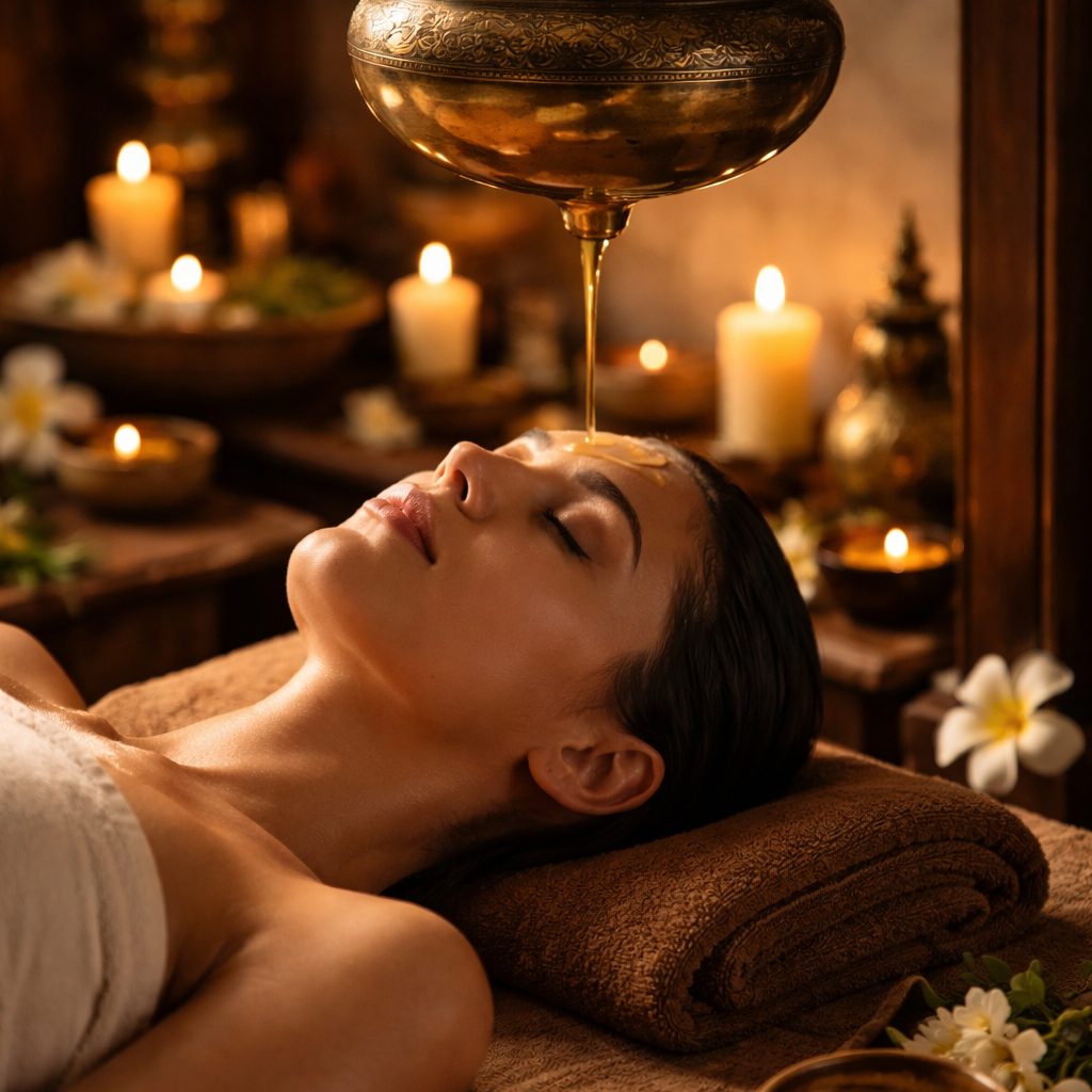 A woman receives a facial treatment with honey in a spa setting surrounded by candles and flowers.