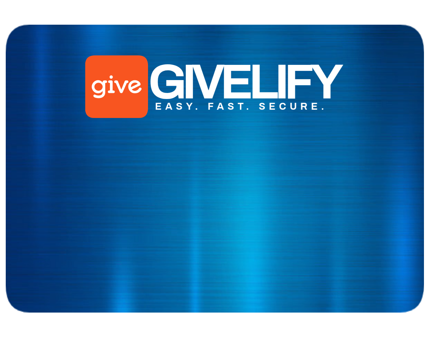 Blue background with the text 'give GVELFY' and the tagline 'EASY. FAST. SECURE.' in white, and an orange square with the word 'give' in white.