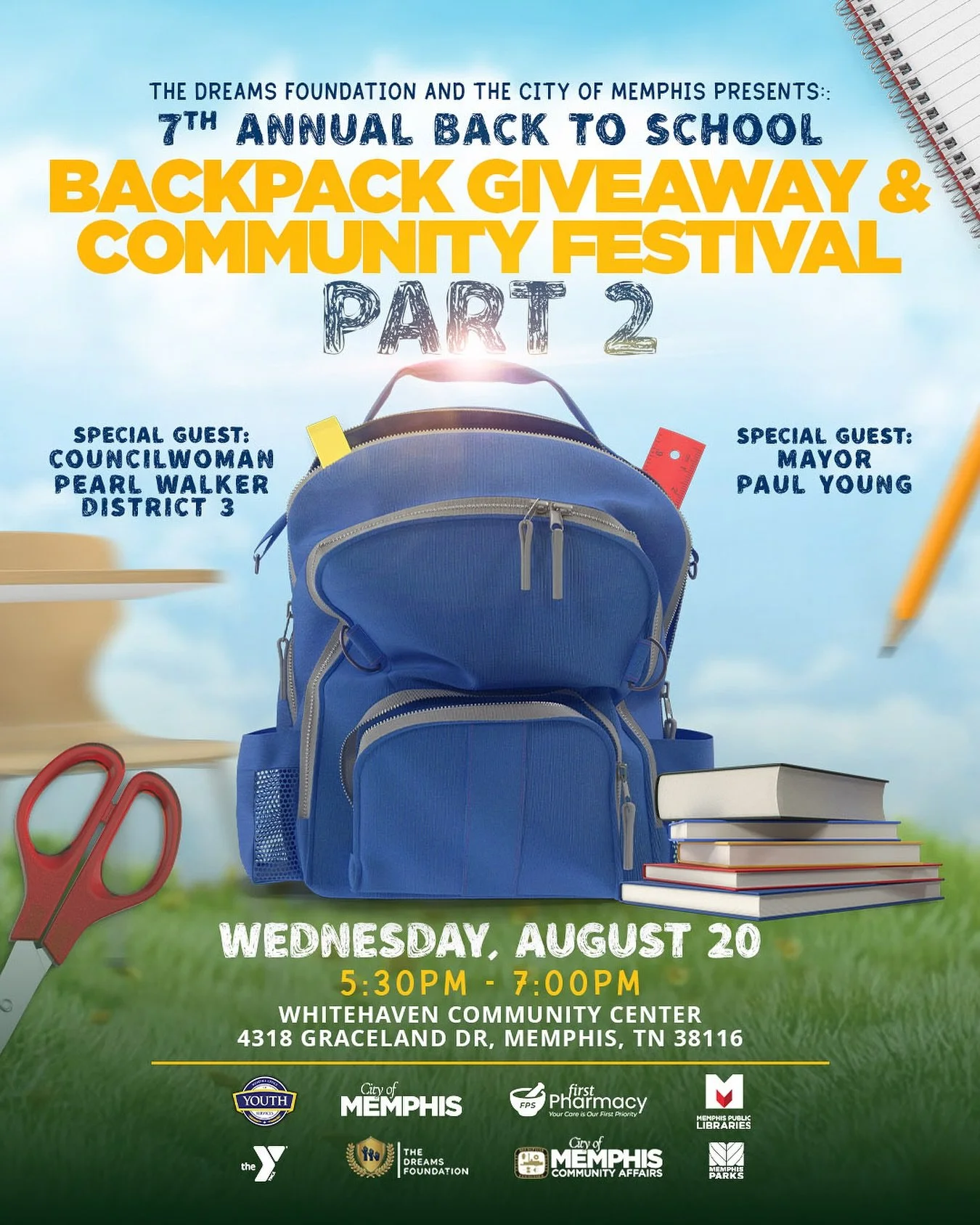 🎒💙 There&rsquo;s more work to be done!

The community needed more support, and thanks to another generous donation, we&rsquo;re bringing you Part 2 of the 7th Annual Backpack Giveaway! 🙌🏾 💫

📅 Wednesday, August 20
📍 Whitehaven Community Center