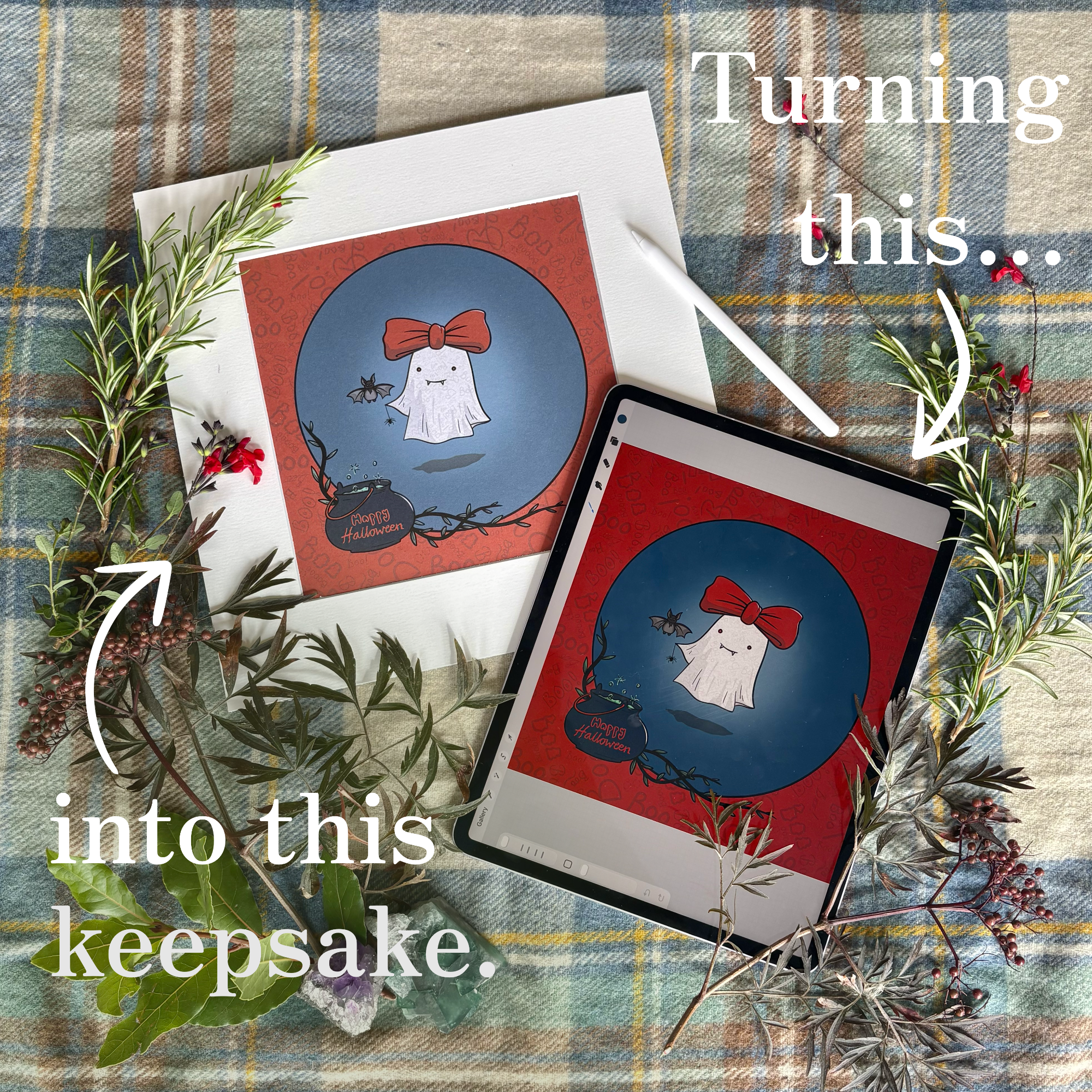 Turn your spooky ghost digital drawing into Halloween wall art,