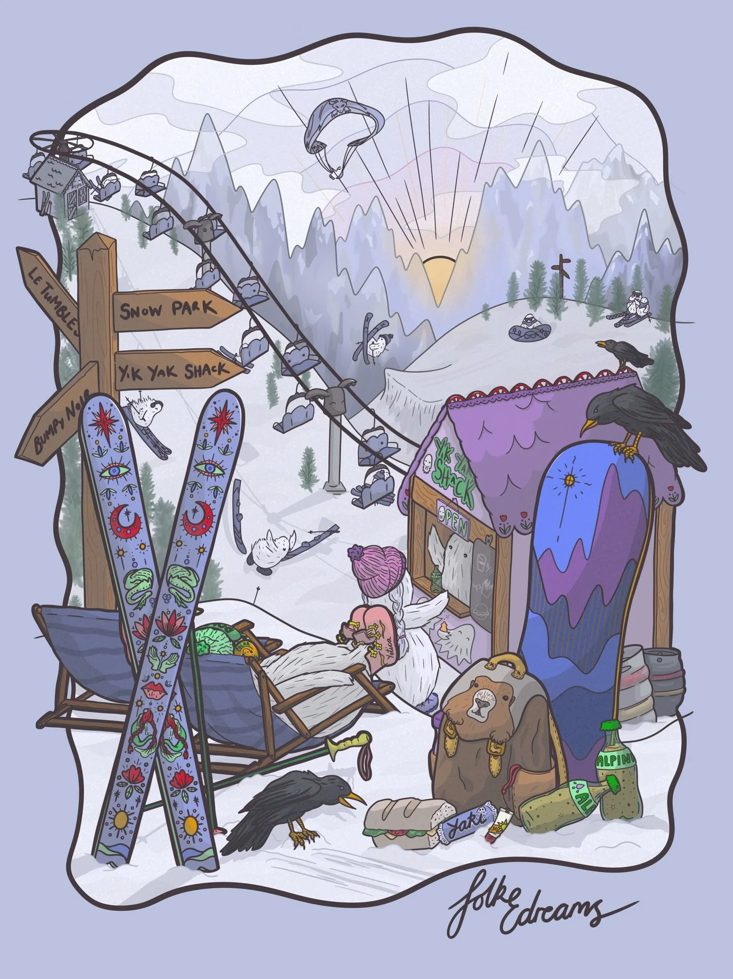 Yetis served chilled ❄️⛷️✨

This artwork has been inspired by the Alps and my love of skiing. After a 6 year having-kids break, I went to Chamonix in France to ski and celebrate my 10 year wedding anniversary. I was reminded how important it is to do