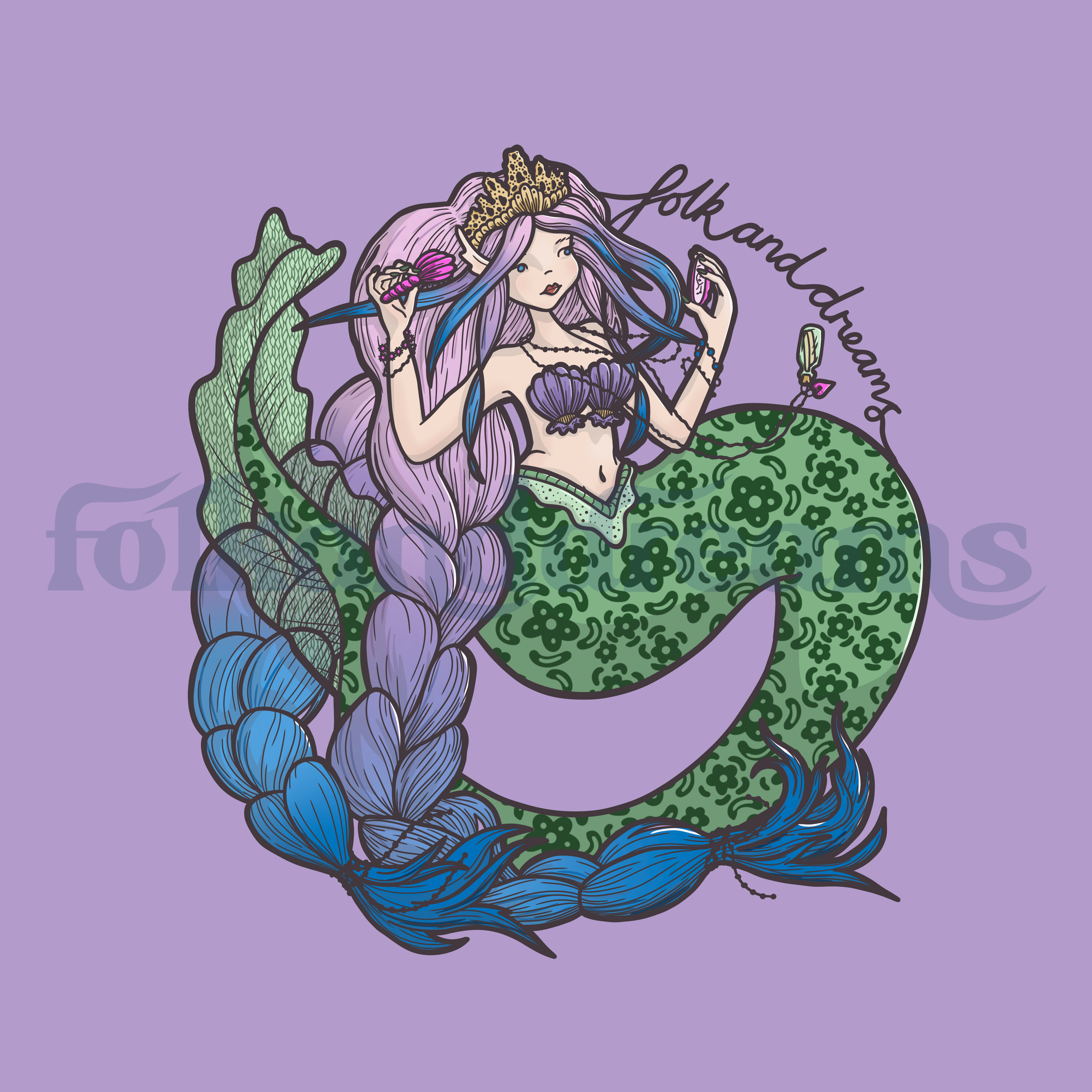 Sassy whimsical dreamy mermaid artwork. Hand drawn in Derbyshire, UK. 