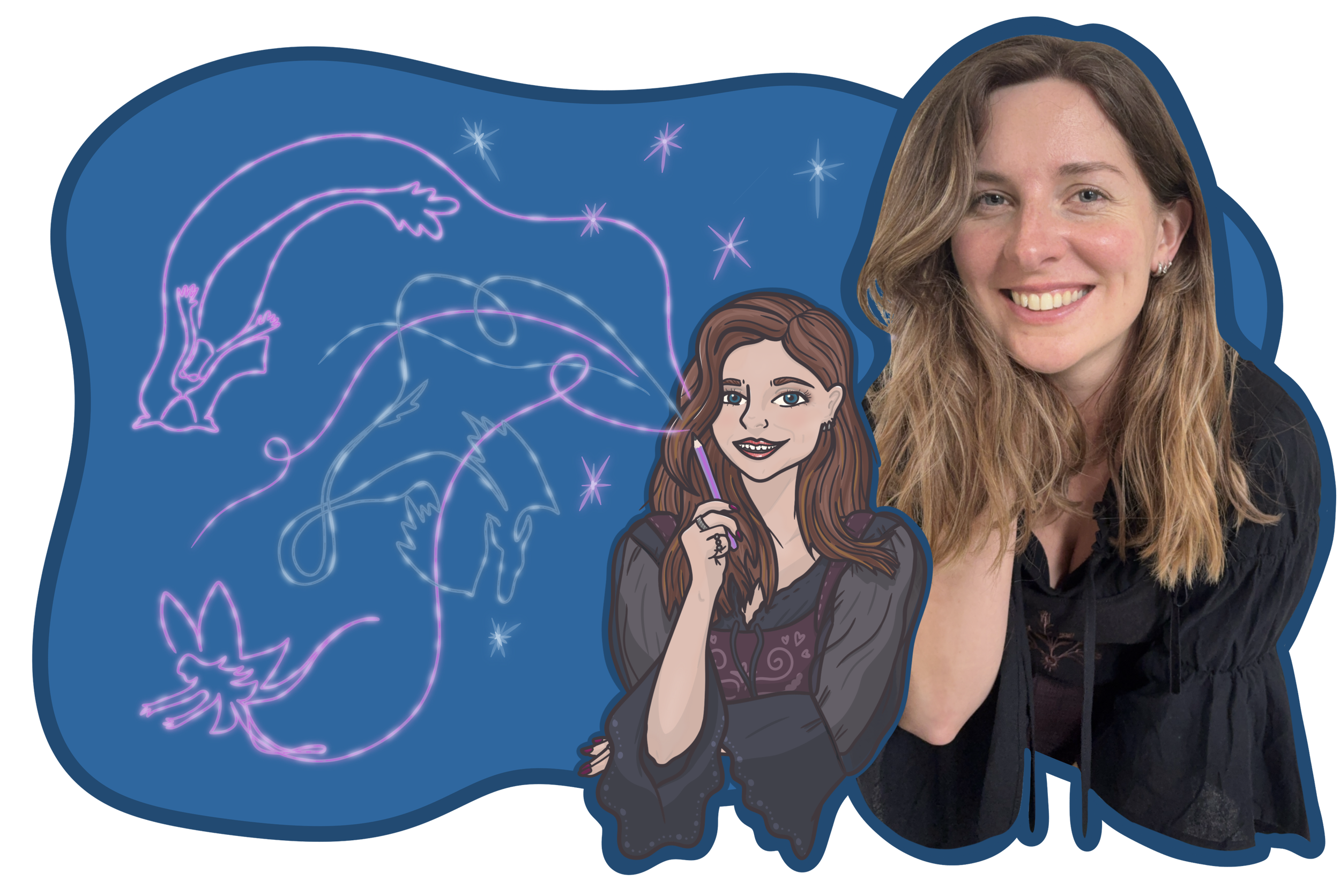 Artist Laura drawing mermaids, dragons and fairies using magical pen. Showing Folk and Dreams is a fantasy art site hand drawn by UK artist.